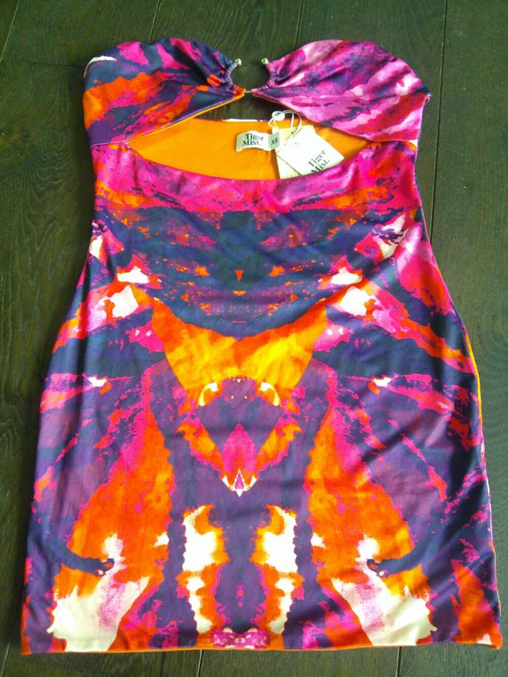 NWT Tiger Mist Pink & Orange Bodycon Strapless Dress - Picture 3 of 6